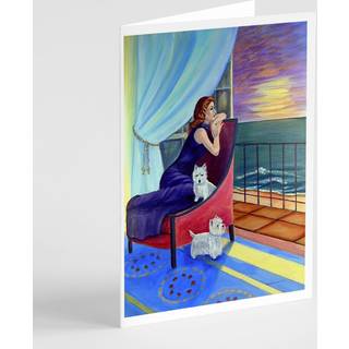 Lady med sine Westie lykønskningskort og konvolutter pakning på 8