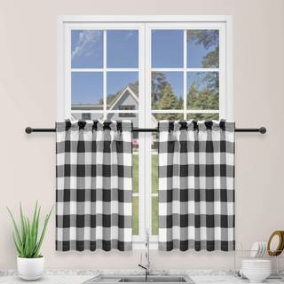Enkel deluxe 2 pcs buffalo check køkkenniveau gardiner plaid gingham kort gardin til halv cafe windows 26 """" w x 24 """" l sort & hvid