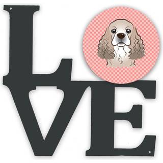 """" Caroline's Treasures Checkerboard Pink Cocker Spaniel Metal Artwork Love Wall-Decor Multicolor """"