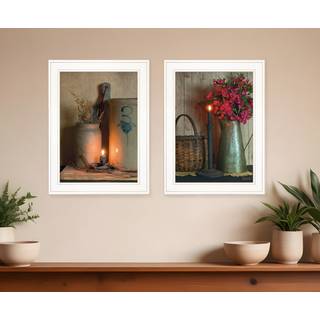 S?t med to landslys, hvid indrammet printv?gskunst