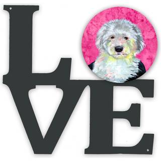 """" Caroline's Treasures Pink Old English Sheepdog Metal Artwork Love Wall-Decor multicolor """"