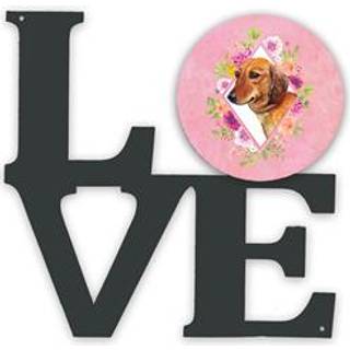 """" Carolines skatte Dachshund Red #1 Pink Flowers Metal Artwork Love Wall-decor multicolor """"