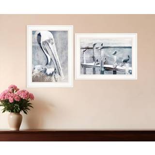 S?t med to Pelican Party White Framed Coastal Wall Art