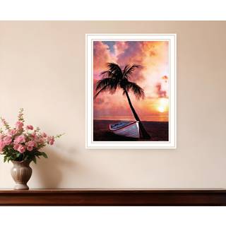 Palm Tree Sunset Black Framed Print Wall Art