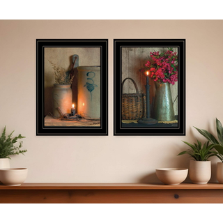 S?t med to landslysslys sort indrammet printv?gskunst