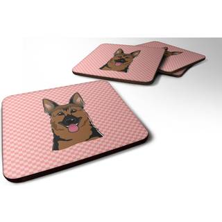 """" Caroline's Treasures BB1211FC Checkerboard Pink German Shepherd Foam Coaster (Sæt på 4) 3.5 """" ""H X 3,5"" """" ""W Multicolor"" ""