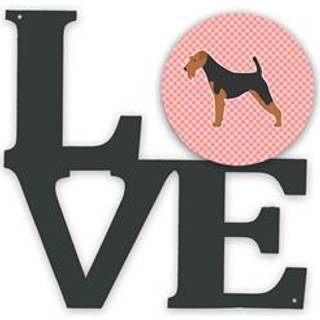"""" Caroline's Treasures Airedale Terrier Checkerboard Pink Metal Artwork Love Wall-decor multicolor """"