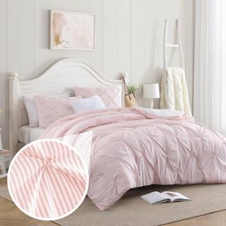 Swift Home Pinstripe Twin/Twin XL Peach Pink Comforter Set - Classic Pintuck Bedding Set - 2 stykker sengelinned 1 dyne og 1 pude sham
