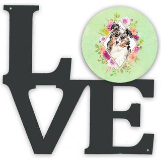 """" Caroline's Treasures Australian Shepherd Green Flowers Metal Artwork Love Wall-decor multicolor """"