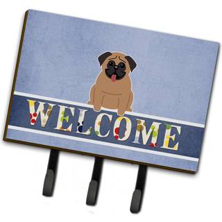 """" Caroline's Treasures Pug Brown Welcome Wall Hook Triple Multicolor """"