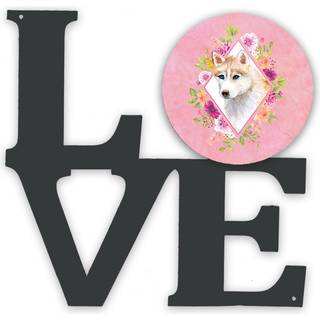 """" Caroline's Treasures Red Siberian Husky Pink Flowers Metal Artwork Love Wall-decor multicolor """"