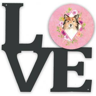 """" Caroline's Treasures Sheltie Pink Flowers Metal Artwork Love Wall-Decor multicolor """"