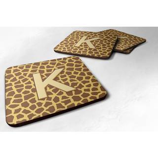 """" Caroline's Treasures CJ1025-KFC Monogram-Giraffe Foam Coasters (Sæt med 4) indledende bogstav K 3.5 """" ""H X 3.5"" """" ""W multicolor"" ""