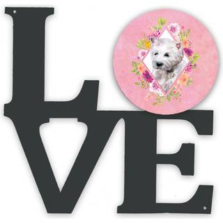 """" Caroline's Treasures West Highland White Terrier Pink Flowers Metal Artwork Love Wall-Decor multicolor """"