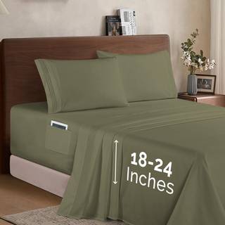 Elegant komfort Luksus 1500 Premium Hotel Quality Microfiber 4 -Piece Sheet Set - Blød rundt omkring elastisk 18-24 tommer dyb monteret ark - Eks