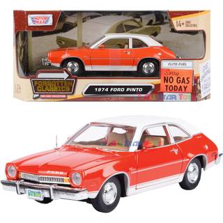 Motormax 1974 Ford Pinto 1:24 Skala Diecast Replica Model Forgotten Classics Series 79044 Orange med hvidt tag og trimmer