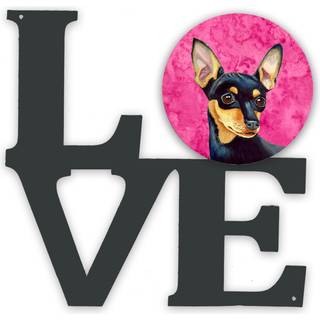 """" Caroline's Treasures Pink Min Pin Metal Artwork Love Wall-decor multicolor """"