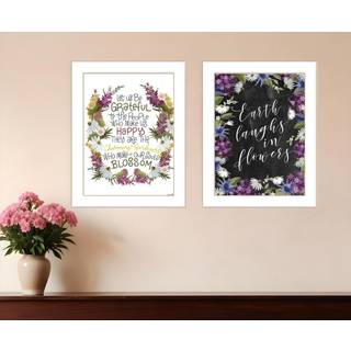 S?t med to blomster f?r os til at grine hvid indrammet printv?gskunst