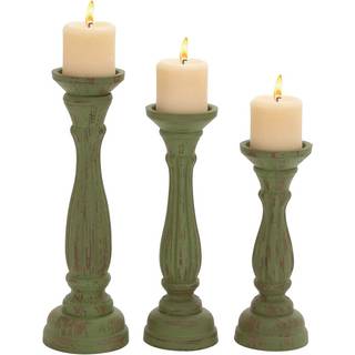 Deco 79 traditionelt tr? fast stearinlys s?t p? 3 15 """" 13 """" 11 """" H Green