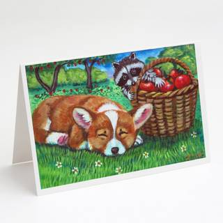Corgi med Racoon Apple Thief lykønskningskort og konvolutter pakning af 8