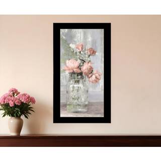 Cottage Peach Roses Black Framed Print Wall Art