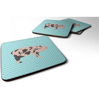 """" Caroline's Treasures Mini Miniature Pig Blue Check Dekorative Coasters 3.5 """" ""Multicolor"" ""
