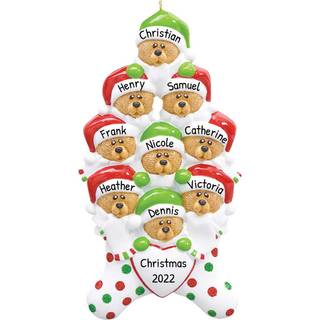 Personlig Family Christmas Ornament - Custom Ornament Family of 9 Christmas Ornament 2024 Customized Bear Family of 9 Ornament Brown Bear Christm