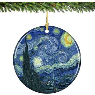 Van Gogh Starry Night Christmas Ornament Porcelain 2.75 """" Dobbeltsidet Starry Night Christmas ornamenter med guldstreng
