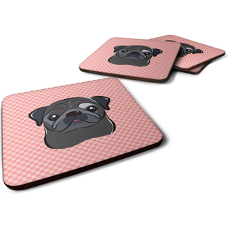 """" Caroline's Treasures BB1263FC Checkerboard Pink Black Pug Foam Coaster (Sæt på 4) 3.5 """" ""H X 3,5"" """" W Multicolor """"