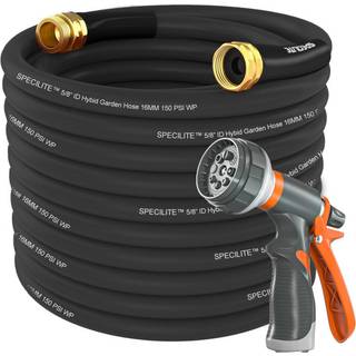 Specilite Garden Slange 100 ft x 5/8 i tunge fleksible og lette vandslange burst 600 psi kink-mindre sort hybrid gummi slange til baghaven 3/4 ''