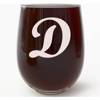 Ætset monogram 17oz stamfrit vinglas (bogstav d) A-z personaliserede vinglas brugerdefinerede vinglas Tilpassede gaver til hendes kvinder indlede
