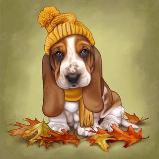 Diamond Art Club Autumn Leaves Basset Hound Diamond Maleri Kit Animal Diamond Canvas Round 5D Diamond Art for voksne og alle aldre 13 """" X 13 """"