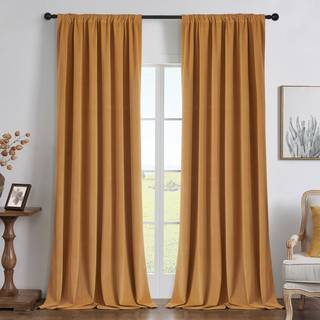 Joydeco sennep gul 100% mørklægningsgardiner 96 tommer lange 2 paneler sæt sort ud gardin til soveværelse stue tunge luksus termisk isoleret fløj