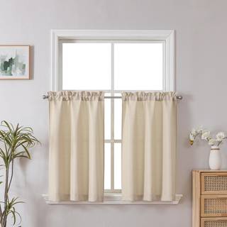 Chyhomenyc 2 paneler linned køkken gardiner 24 tommer længde niveau gardiner faux linnekstruktureret lille café gardiner lys filtrering korte vin