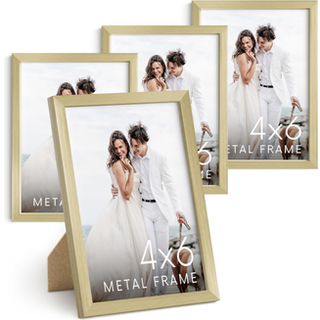 Haus og nuancer 4x6 Gold Metal Picture Rammer - 4x6 Foto Rammer - indeholder premium aluminiums lodret hængende staffel tilbage til bordplads hje