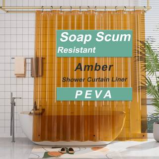 AmazerBath 72x72 ravfarvet PEVA bruseforhængsliner - gennemsigtig, letvægts og vandtæt, med 12 metalringe