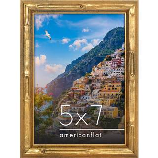 AmericanFlat 5x7 Picture Frame med bambusdesign - guldbambusramme med knust -resistent glas - Elegant galleri -ramme - faux bambus fotoramme til