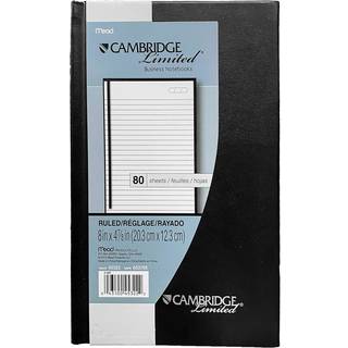 Cambridge Limited Business regerede hardcover notebook- 8 """" x 4 7/8 """"- 80 ark- sort