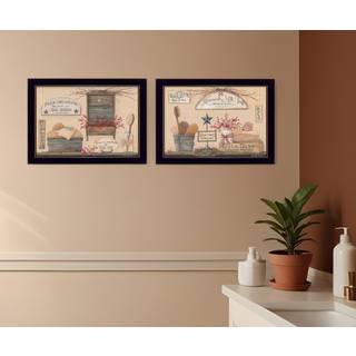 S?t med to vaskerum sort indrammet udskrift badev?relse v?gkunst