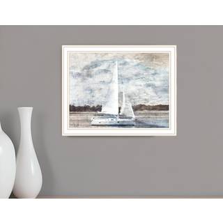 Sejlb?d p? vand hvid indrammet print v?gkunst