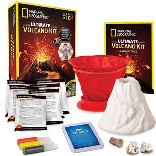 National Geographic Ultimativ Vulkan-sæt: 3 udbrud, ægte sten (pumicesten og geode), Pop Crystal-lyde, Genanvendelig form og STEM-læring