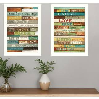 S?t med to i dag er en ny dag faux tr? lameller hvid indrammet print v?gkunst