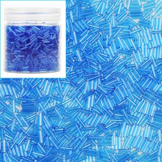 Bala & Fillic Glass Bugle frøperler omkring 3300stk/100 g i kassestørrelse 6x2mm blå gennemsigtige rørglasperler til smykkerfremstilling (blå-gen