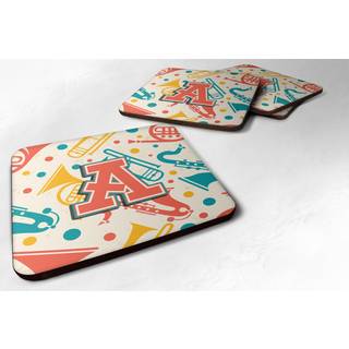 """" Caroline's Treasures CJ2001-AFC-brev A Retro Teal Orange Musical Instruments Initial Foam Coasters (Sæt på 4) 3.5 """" ""Multicolor"" ""