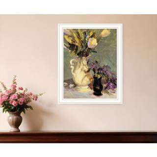 Tulipaner og lavendel hvid indrammet printv?gskunst