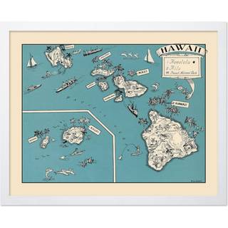Poster Master Hawaii Travel Plakat - Aqua Turquoise 1930S Vinatg Map Print - Unik v?gindretning gave til hjemmet Stue Kitchen Sovev?relse Badev?r