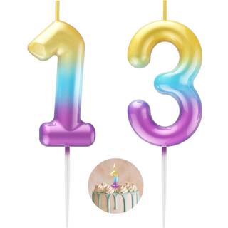 Regnbue nummer 13 stearinlys tillykke med fødselsdagen 3D -nummer stearinlys til fødselsdagskage fest dekoration bryllupsdag fejring forsyninger