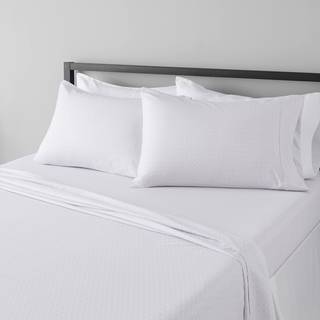 Amazon Basics Letv?gts, superbl?dt let pleje mikrofiber 4-delt lagnets?t med 14-tommer dybe lommer Queen Grey Crosshatch trykt