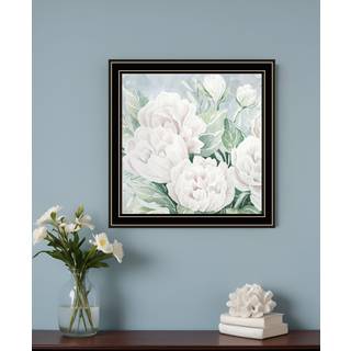 Fredelige pioner i fuld blomst sort indrammet printv?gskunst