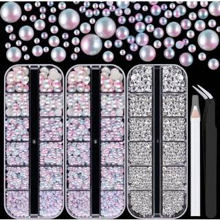 4000pcs fladback rhinestones og halv runde perler s?t #21 multi size glas rydde krystaller plast flad ryg lyser?d havfrue kuppel perle med pickup